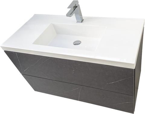 Голям шкаф за баня сив мат с бяла мивка Siena 100 Concrete W